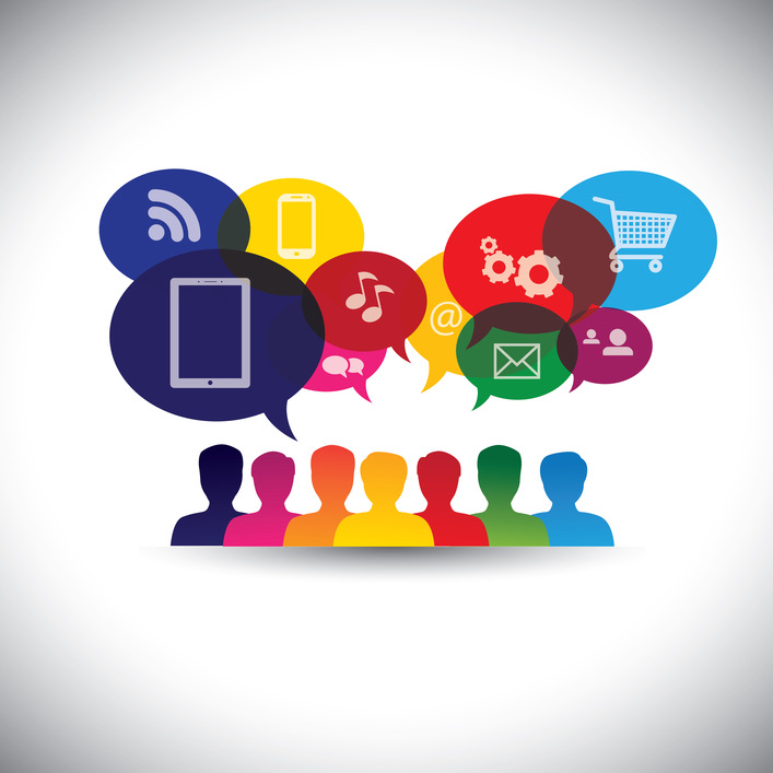 icons of consumers or users online in social media, shopping - v